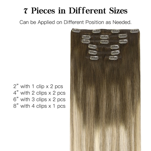 Clip in Hair Extensions Walnut Brown to Ash Brown and Bleach Blonde 18 Inches - Picture 3 of 4